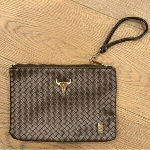 Brown Quilted Wristlet with Gold Accents